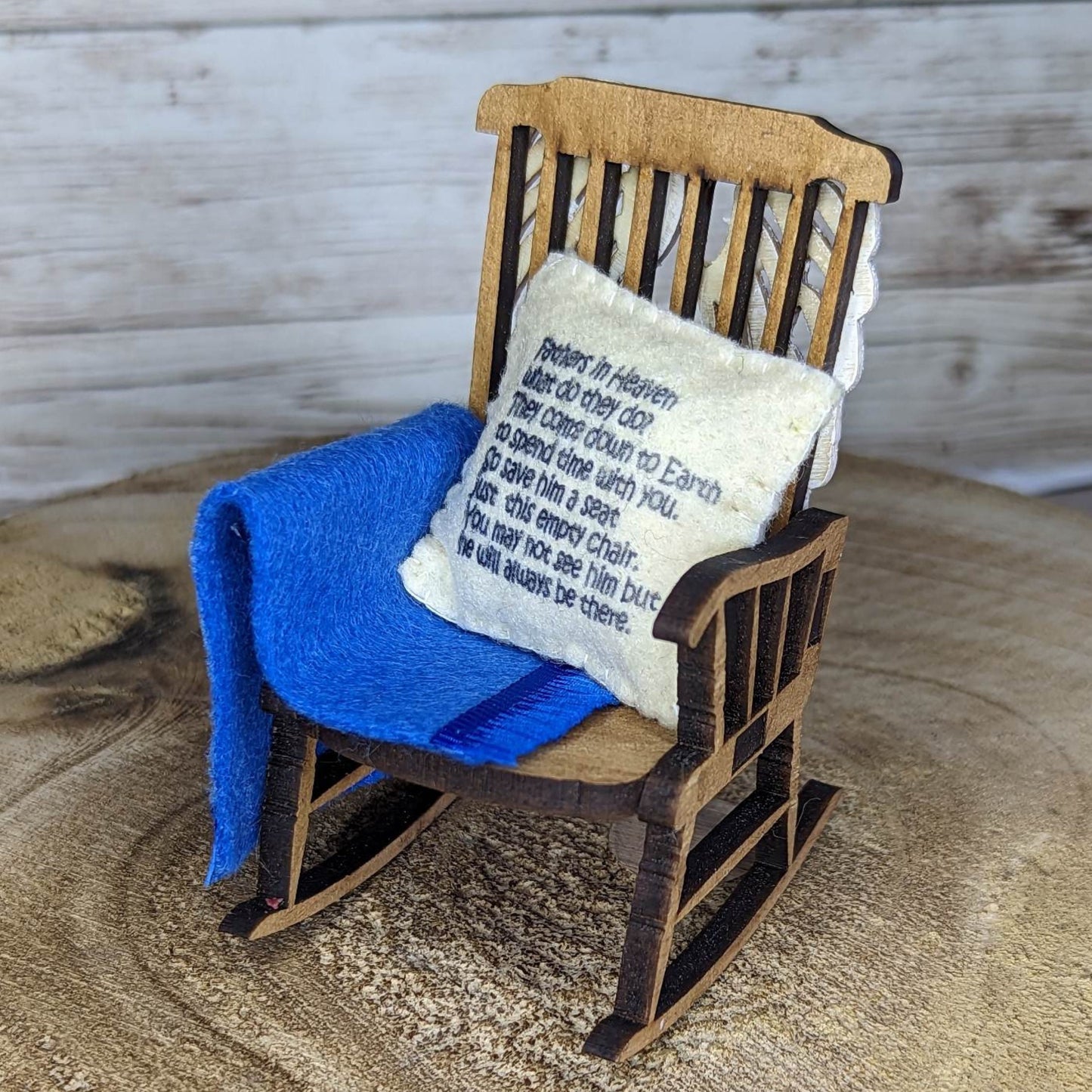 Fathers in Heaven memorial decoration empty rocking chair  to remember dad father gift for loss  sympathy gift personalised reserved chair .