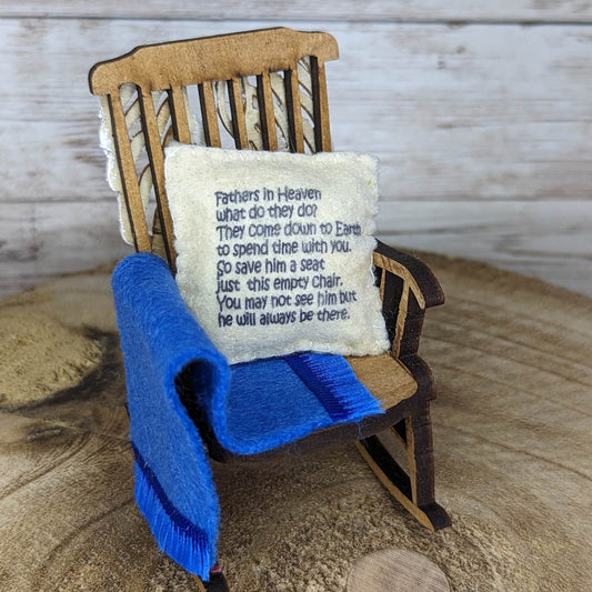 Fathers in Heaven memorial decoration empty rocking chair  to remember dad father gift for loss  sympathy gift personalised reserved chair .