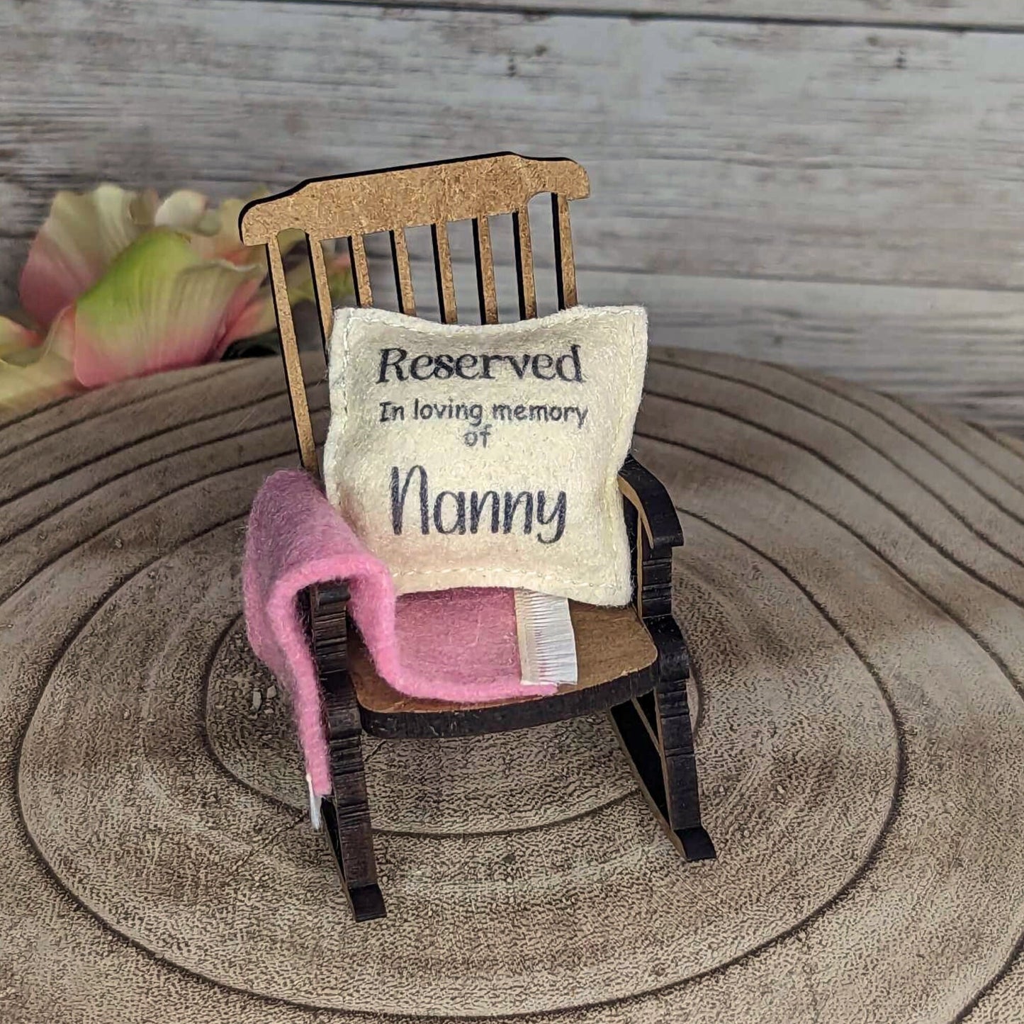 Reserved for Nanny remembrance ornament empty rocking chair remember can be personalised ,in loving memory, loss of Nanny thoughtful gift