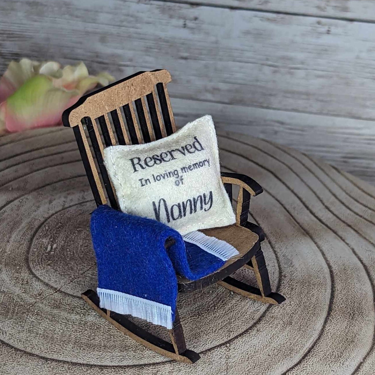 Reserved for Nanny remembrance ornament empty rocking chair remember can be personalised ,in loving memory, loss of Nanny thoughtful gift