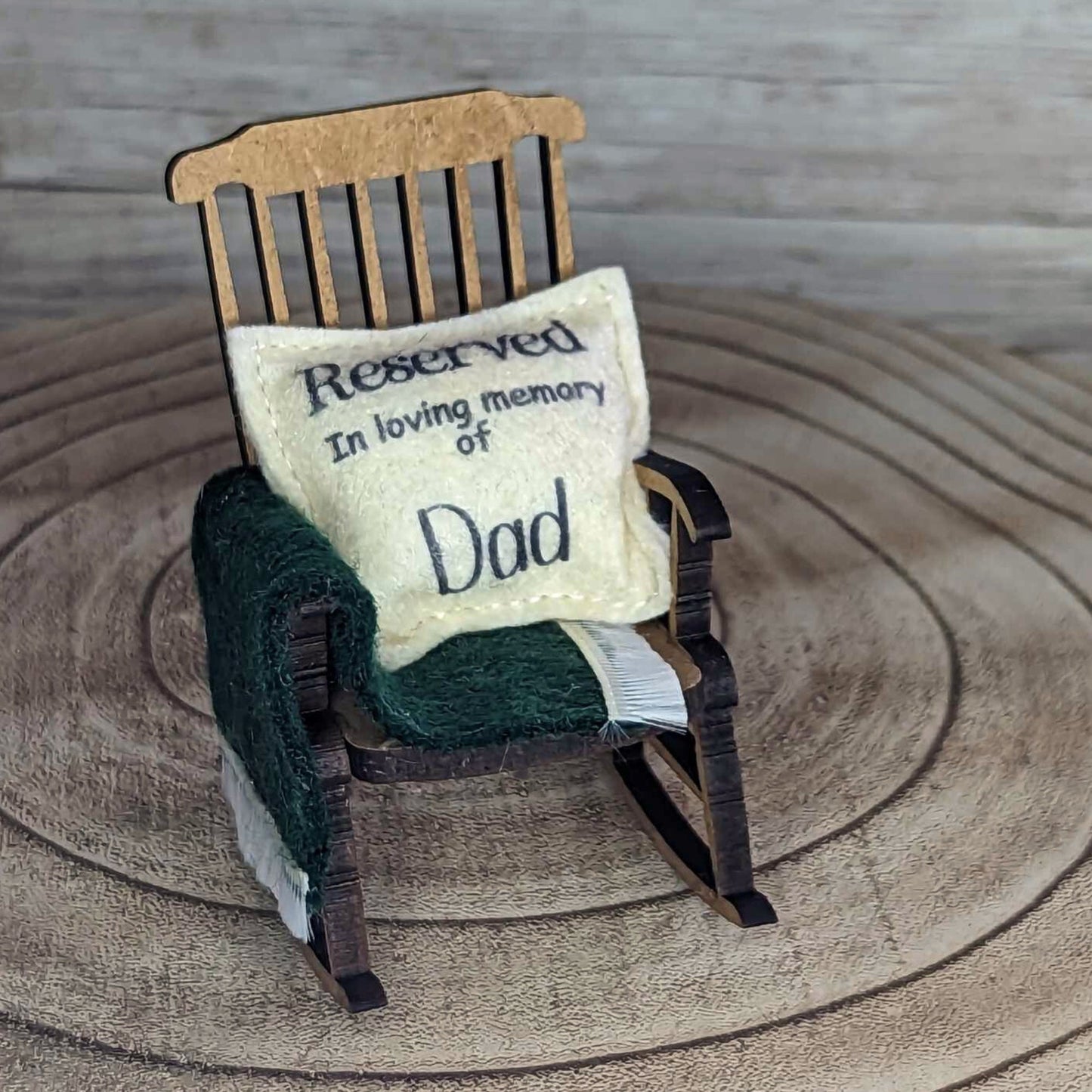 Reserved for Dad remembrance ornament empty chair loss of father in loving memory wooden chair memorial