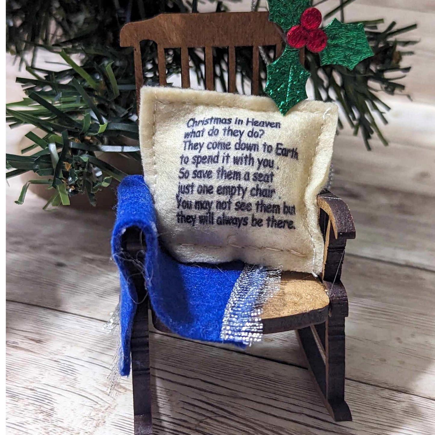 Christmas in Heaven empty chair ornament, Lost loved one gift, Tree Decoration, Memorial Keepsake