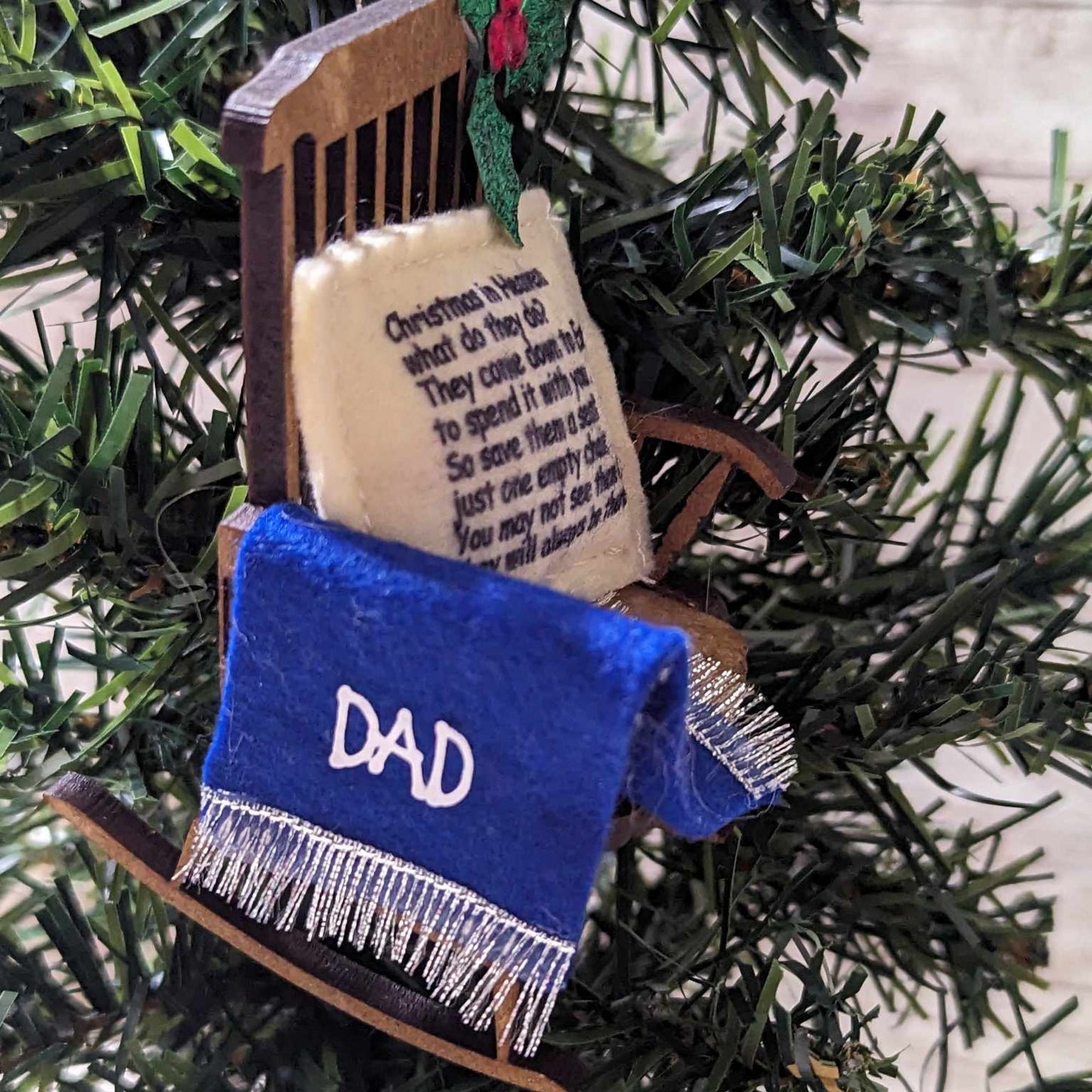 Christmas in Heaven empty chair ornament, Lost loved one gift, Tree Decoration, Memorial Keepsake