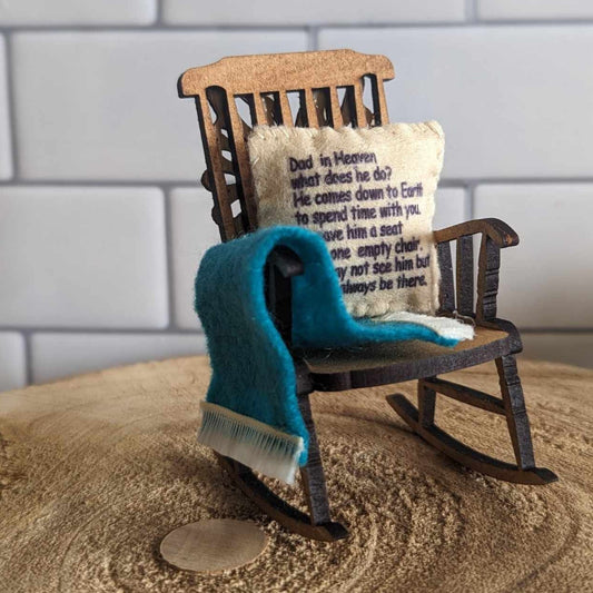 Dad in Heaven memorial decoration empty rocking chair  to remember Dad Father gift for loss  sympathy gift personalised reserved chair .